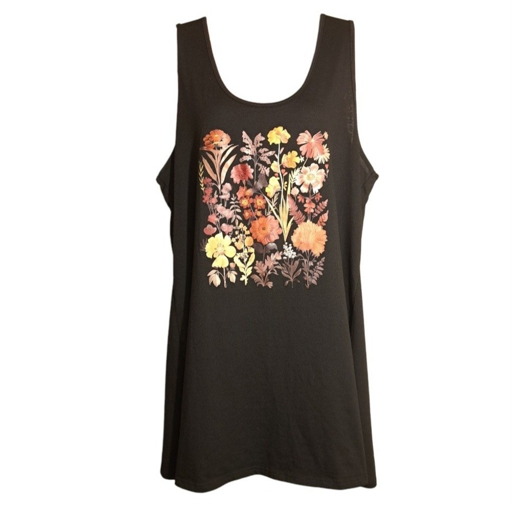 Shein‎ Curve Women's Pullover Tank Dress 1XL Black/Multicolor Floral Sleeveless